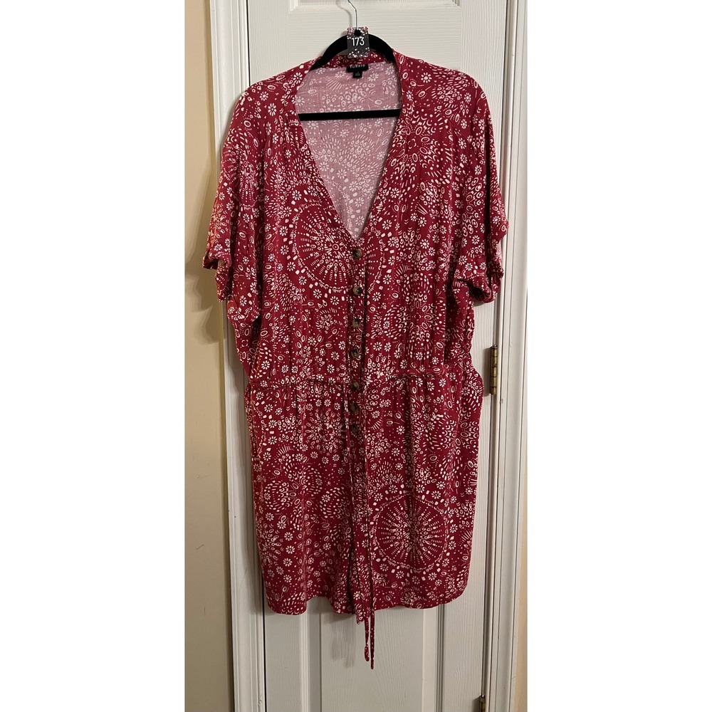 Torrid Red White Bandana Print Button Front Drawstring Waist Romper Plus Size 3X